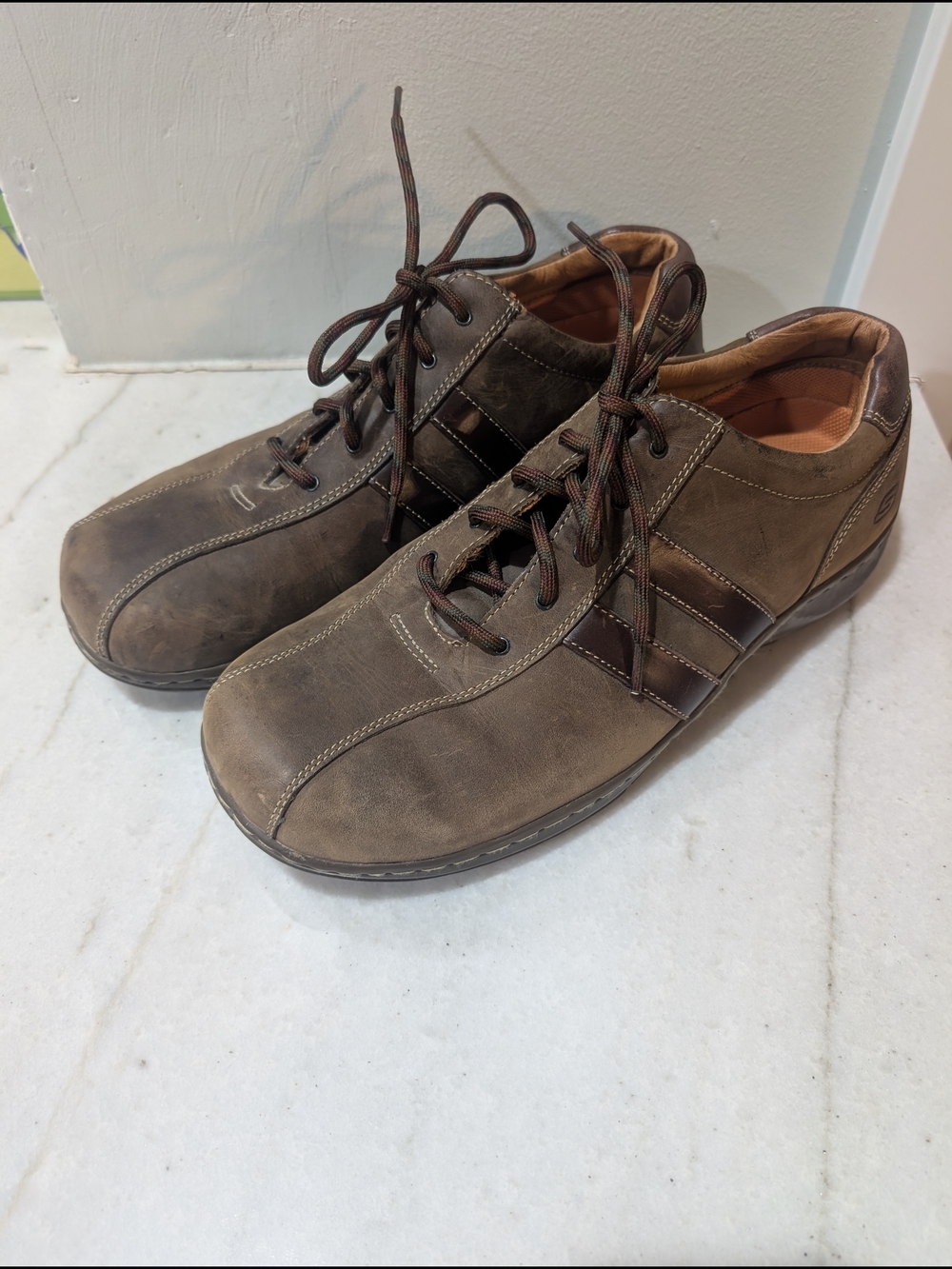 Sketchers Men's Brown Touareg Y2K Casual Lace-Up Leather Sneakers Size 13 Wide